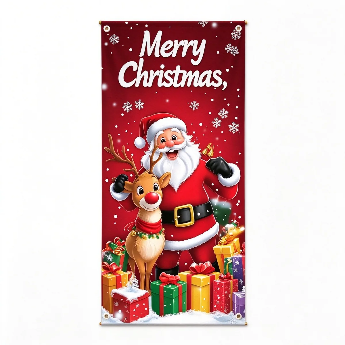 Christmas Door Hanging Sign Banner 35x71 Inch Santa Reindeer Design Merry Christmas Vinyl Holiday Decoration For Home Party