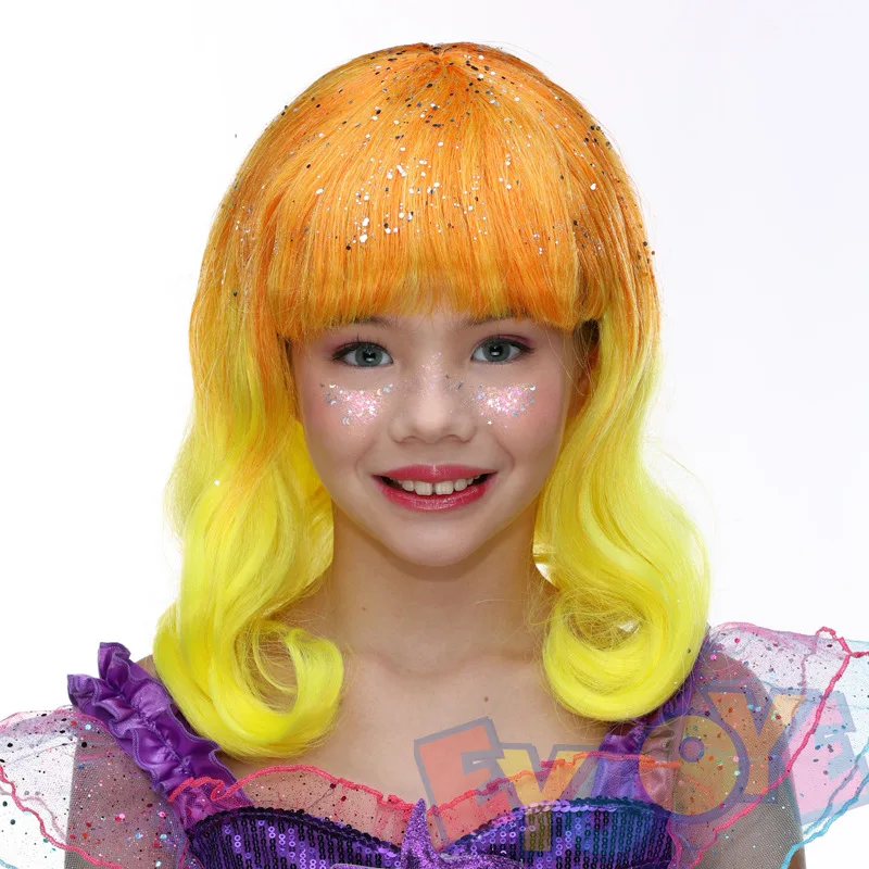 Child Little Mermaid Princess Purple Wig Blue Mermaid Glitter Costume Wig For Girls