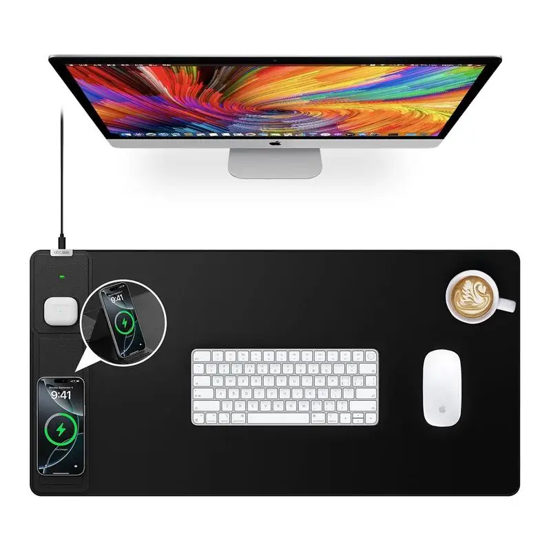

15W Wireless Charging Mouse Pad with Foldable Phone Holder -31.5"x15.8"Extended Desk Mat, Waterproof Ultra-Smooth, Non-Slip Base