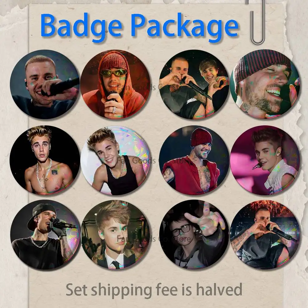 J-Justin Singer B-Bieber 2-piece set Pins Backpack Clothes Jewelry Accessories Cartoon Round Brooch