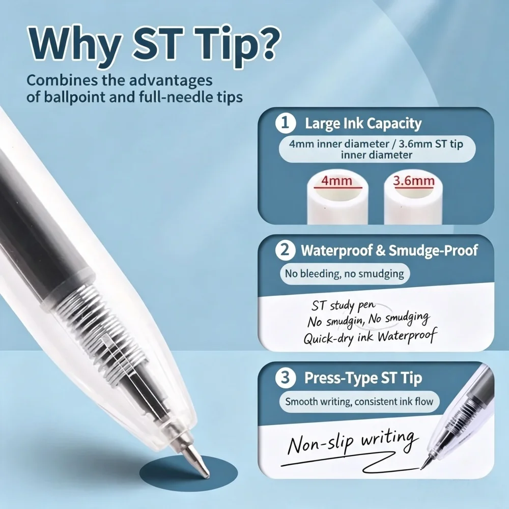 M&G Gel Pen 0.5mm Black Ink Quick-Drying Transparent Barrel Refillable Gel Pens Sets High Quality Stationery for Students&office