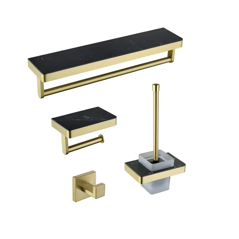 Duxini Gold Four Piece Set Bath Fittings Towel Bar Shelf Paper Holder Bathroom Accessories Hardware Set