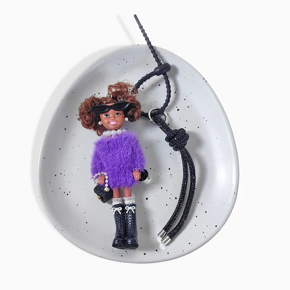 IGNICASE Black Leather Fashion Purple Sweater Sunglasses Doll Keychain Rhinestone Chain Pendant Premium Sense Bag Pendant