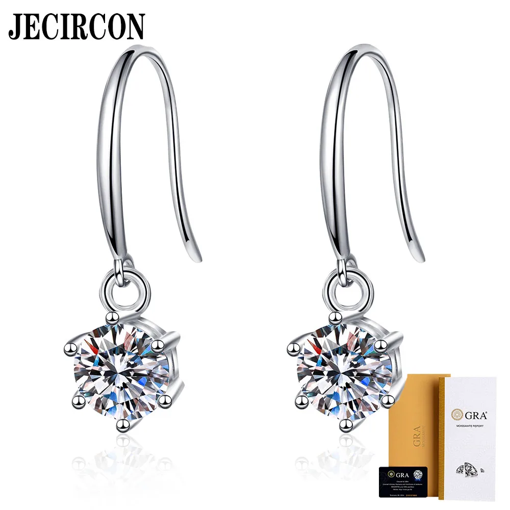 

JECIRCON S925 Sterling Silver Ear Hooks for Women 6-claw Moissanite Drop Earrings Plated PT950 Gold Jewelry Factory Wholesale