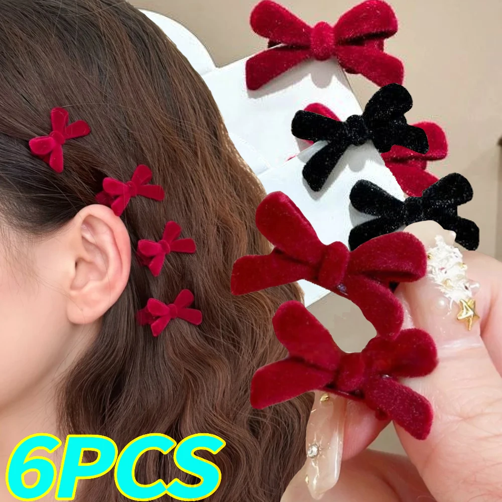 Mini Red Velvet Bow Hair Clips for Girls Sweet Candy Color Velvet Small Bow Knot Hairpins Hairgrips Barrette Hair Accessories