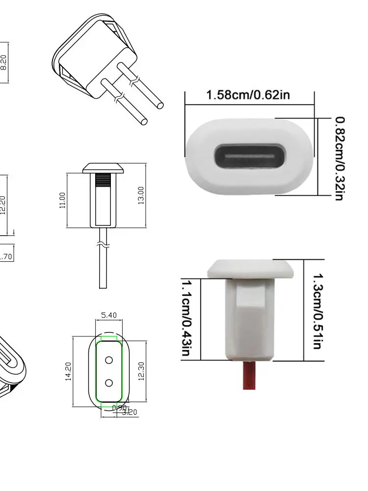 USB Type C 2 broches connecteur Jack femelle type-c 3A 30V ovale avec courant de fil charge rapide Jacker Port USB-C chargeur prise
