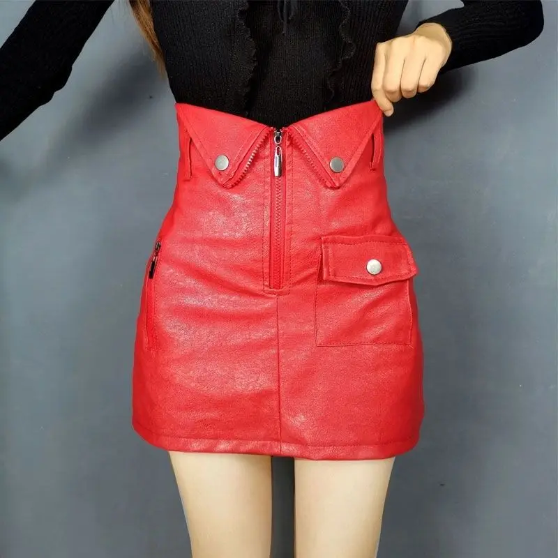 

Ladies Fashion Sexy High Waisted Mini Skirt Women Faux Leather Skirts Female Spicy Girls Autumn Winter Casual Streetwear Skirt B