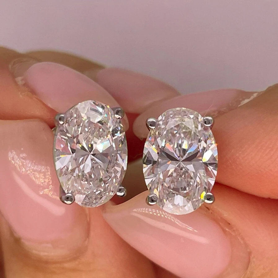 1/2 Carat D Color Oval Cut Moissanite Diamond Stud EarringsCertified Certificates S925 Sterling Silver Ear Studs for Women Men