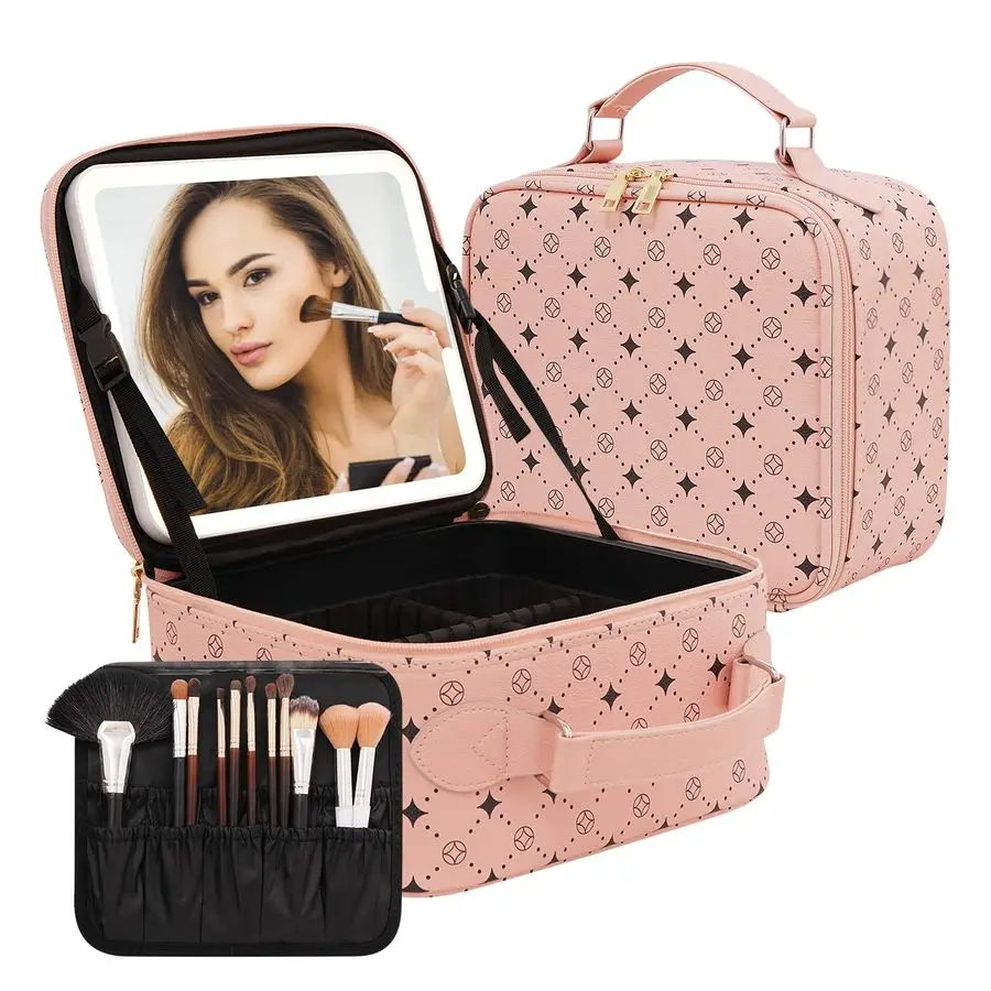 

Makeup Bag With 360 rotating LED Mirror,Waterproof cosmetic organizer,Portability Cosmetic case,Makeup organizer,Gift for Women,