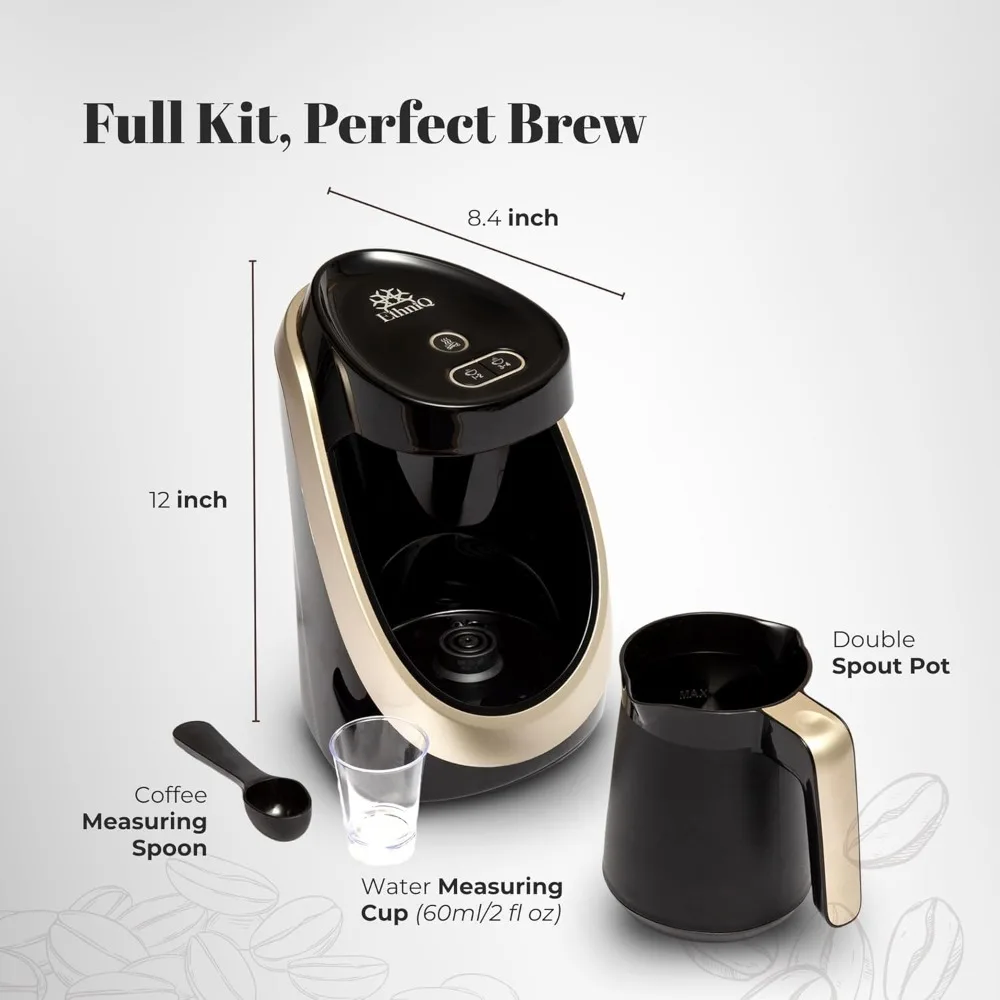 ماكينة صنع القهوة التركية ETHNIQ - خالية من مادة BPA بنسبة 100%، 120 فولت، سعة تخمير من 1 إلى 4 أكواب مع تقنية تحسس الطبخ لكوب لذيذ من T