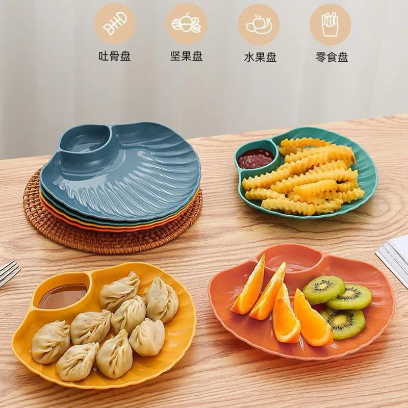 4pcs Shell Plate Green Dessert Family Sushi Breakfast Dried Fruit Snack Bone Spit