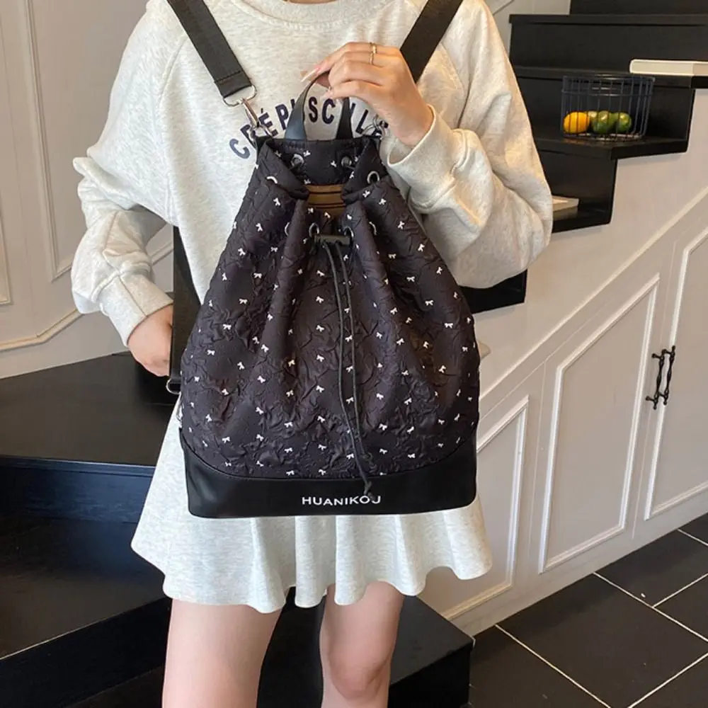 

Large Capacity Bow Pleated Backpack Lightweight Nylon Sweet Shoulder Bag Tote Bag Korean Style Drawstring Fitness Bag Girls