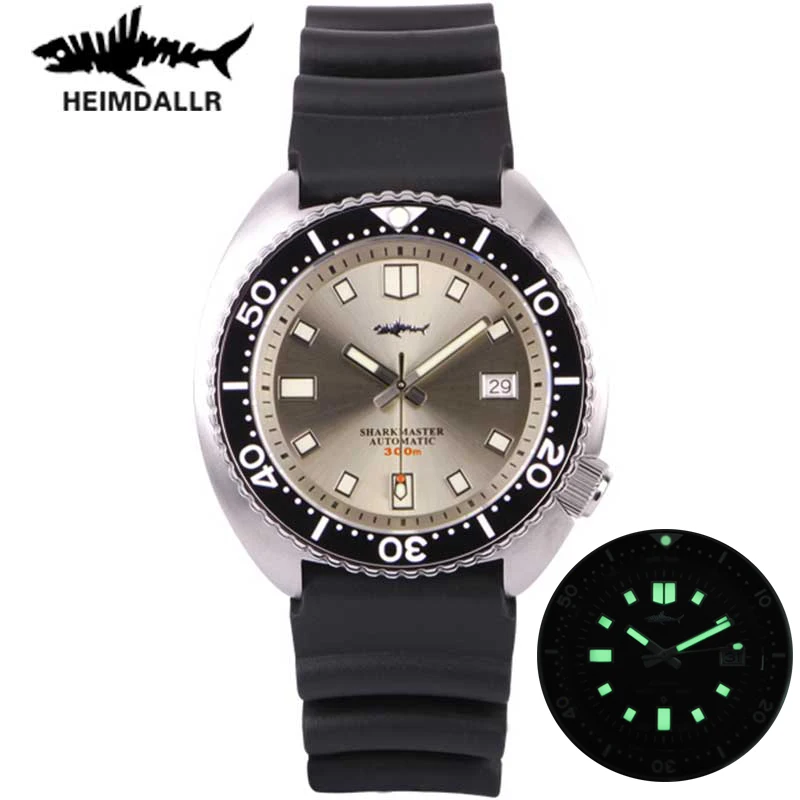 Heimdallr Abalone Vintage Automatic Watch Sapphire Glass NH35 Mechanical Wristwatches 30ATM Water Resistant Rubber Band Watch