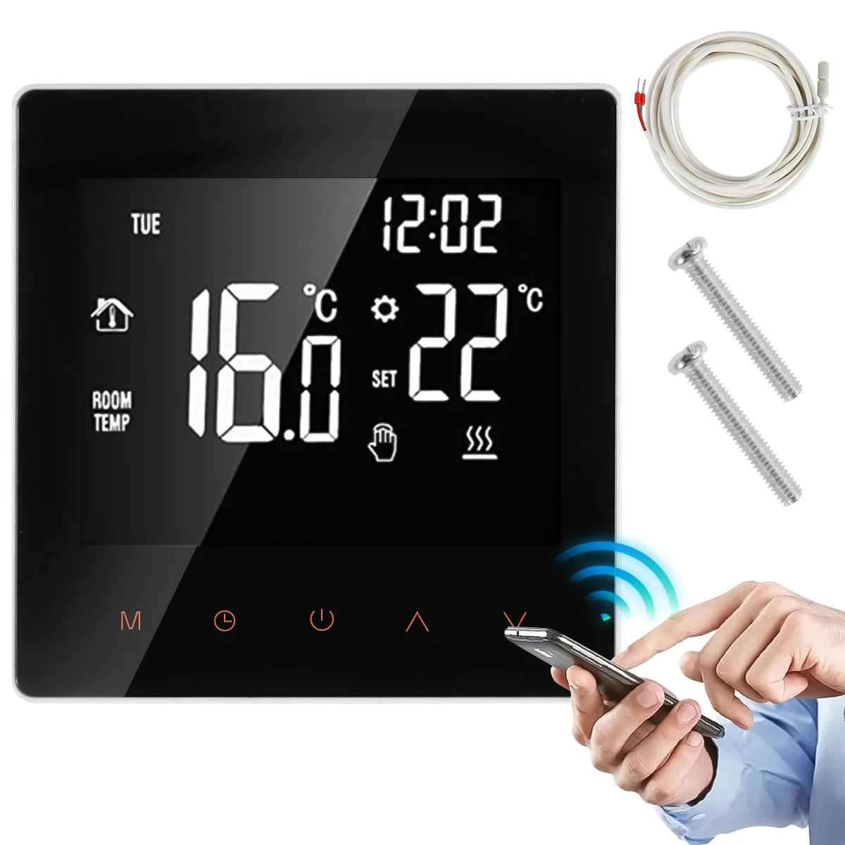 

Цифровой умный термостат 16А Программируемый Wi-Fi термостат с ЖК-сенсорным экраном Функция памяти Контроллер температуры Электрический