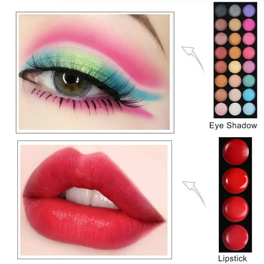패션 매트 33색 아이섀도우 팔레트 립스틱 쉬머 아이섀도우 팔레트 세트 블러쉬 화장품 파우더 초보자용