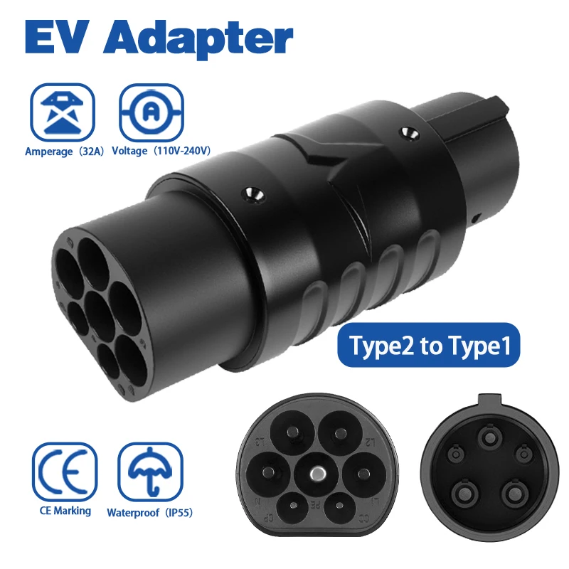 

Portable Type2 To Type1 EV Charger Adapter AC IEC 62196 To J1772 Electric Vehicle Connector