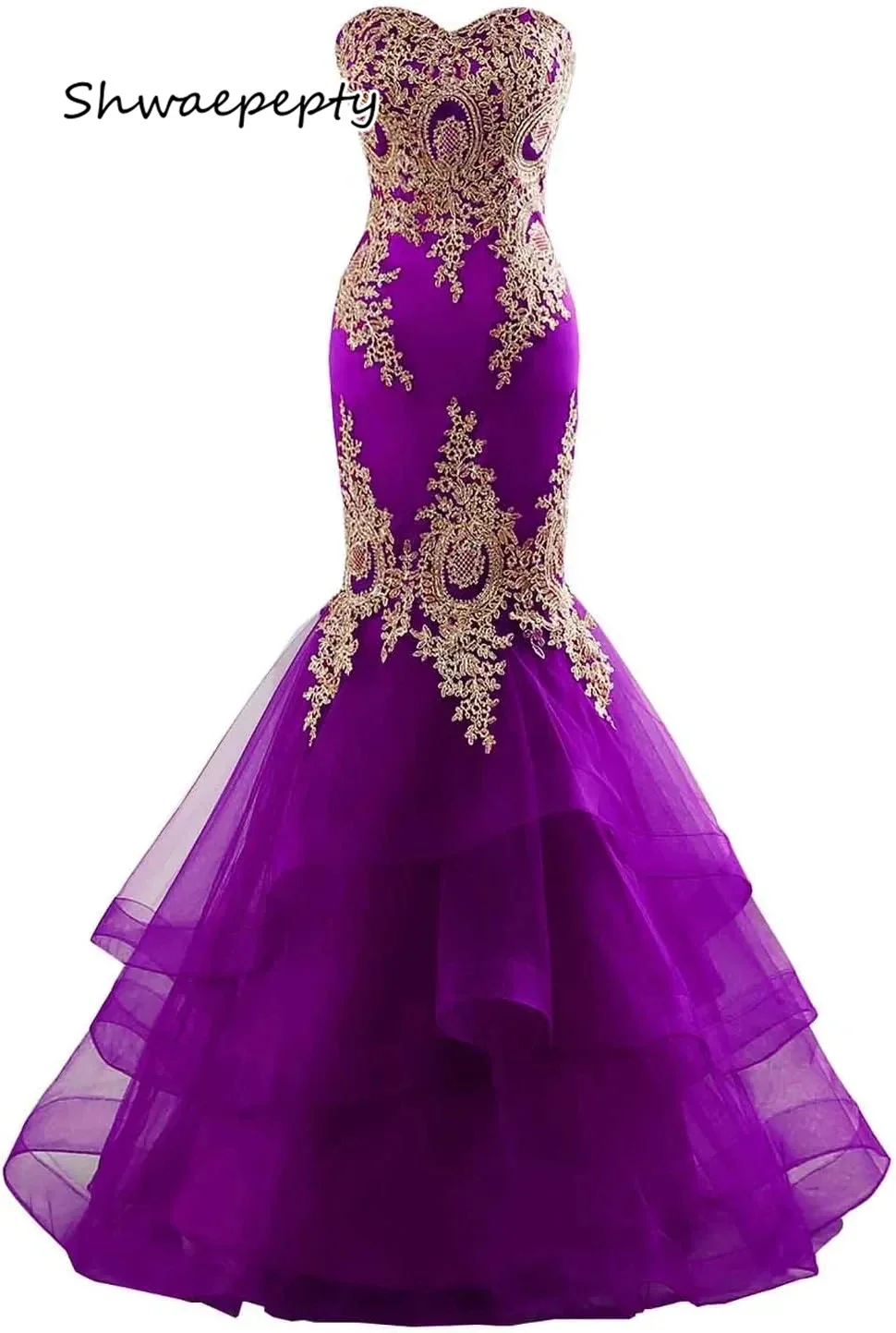 فستان سهرة بحورية البحر مكشكش مع دانتيل ذهبي مزين برقبة على شكل قلب بدون أكمام من التول الأخضر للحفلات الراقصة حسب الطلب