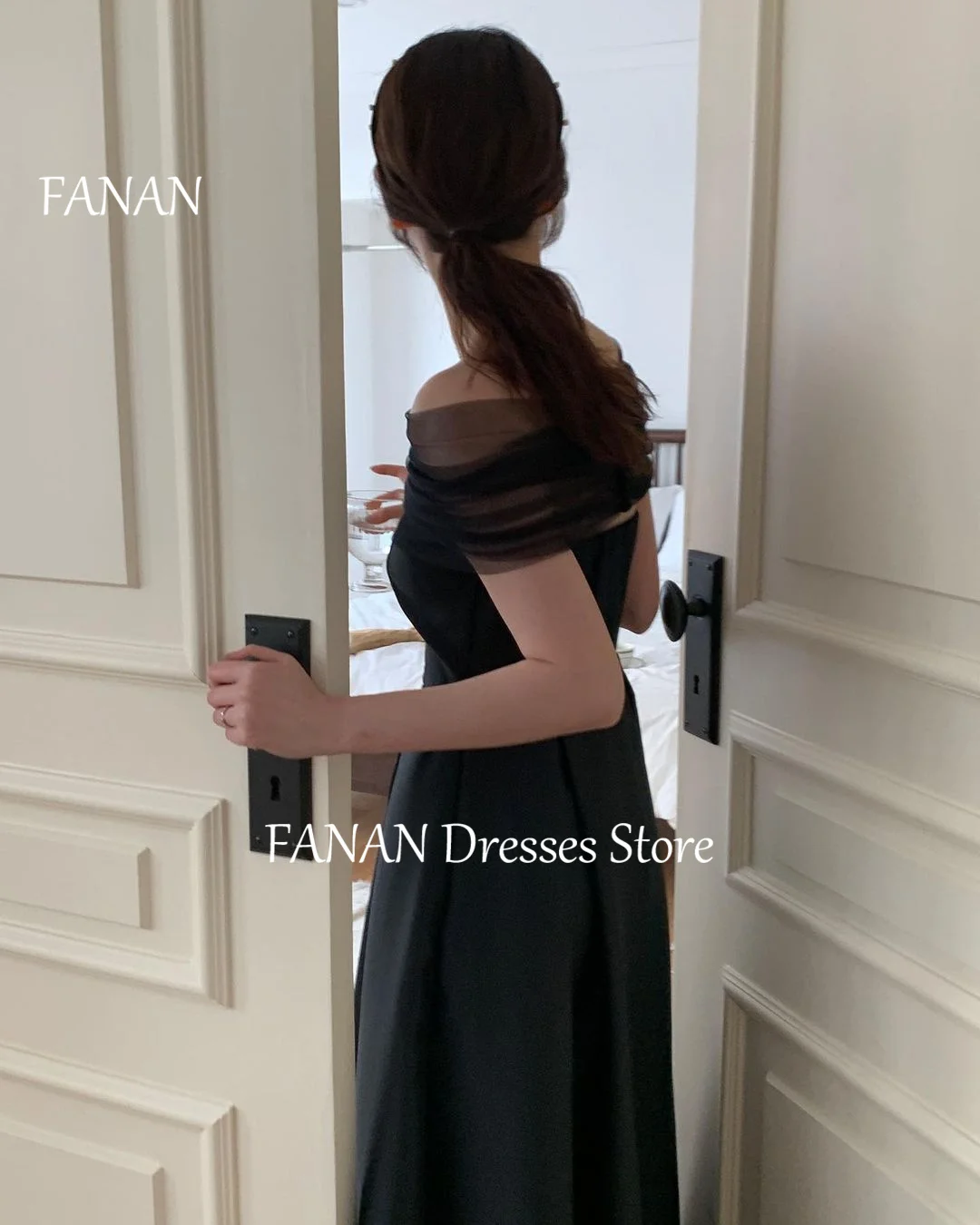 FANAN-vestidos de fiesta de noche con hombros descubiertos, moda negra de Corea, vestidos formales elegantes personalizados para mujer, vestidos para eventos y graduación