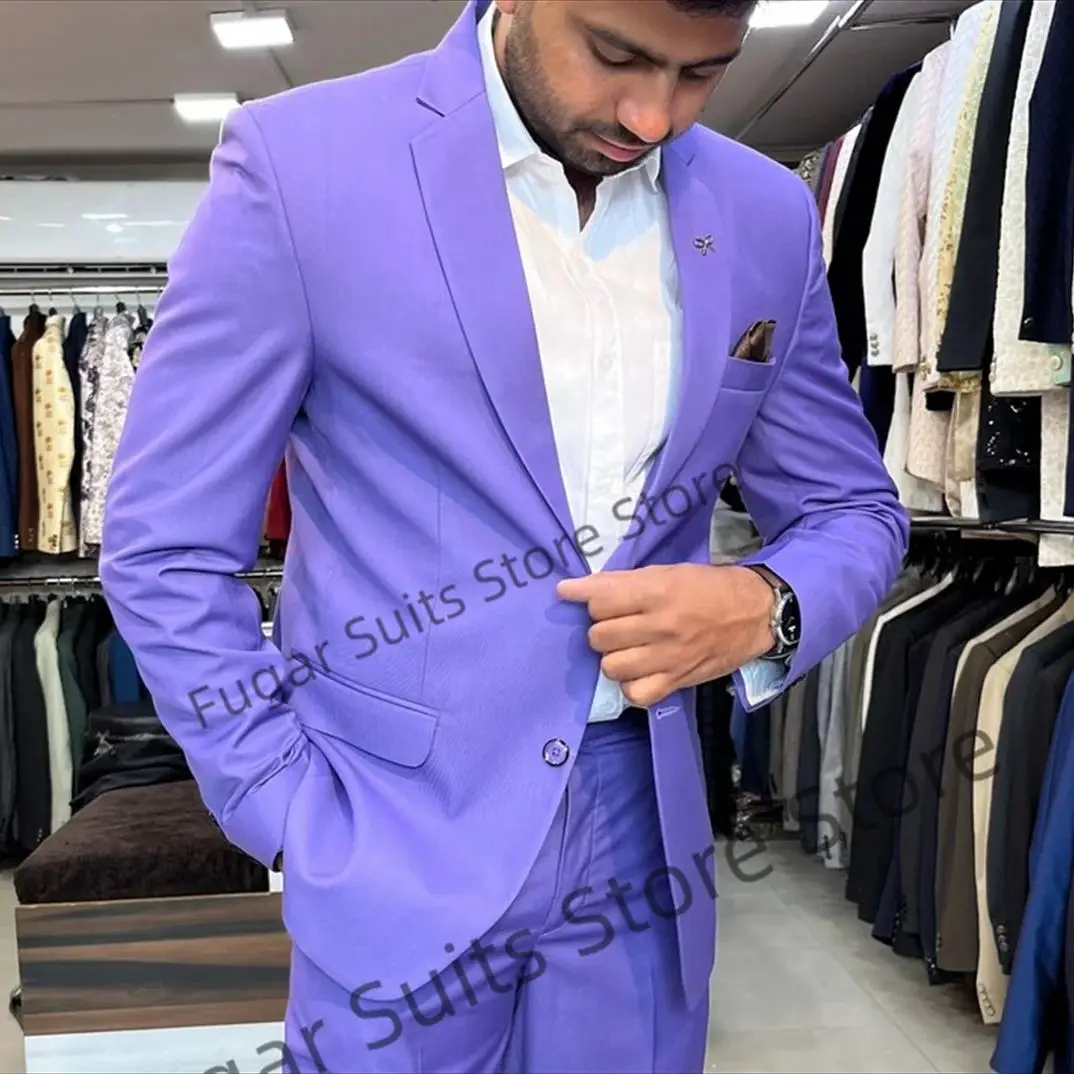 

Formal Purple Elegant Suits For Men Slim Fit Notched Lapel Groom Tuxedos Prom 2 Pieces Sets Business Male Blazer Costume Homme