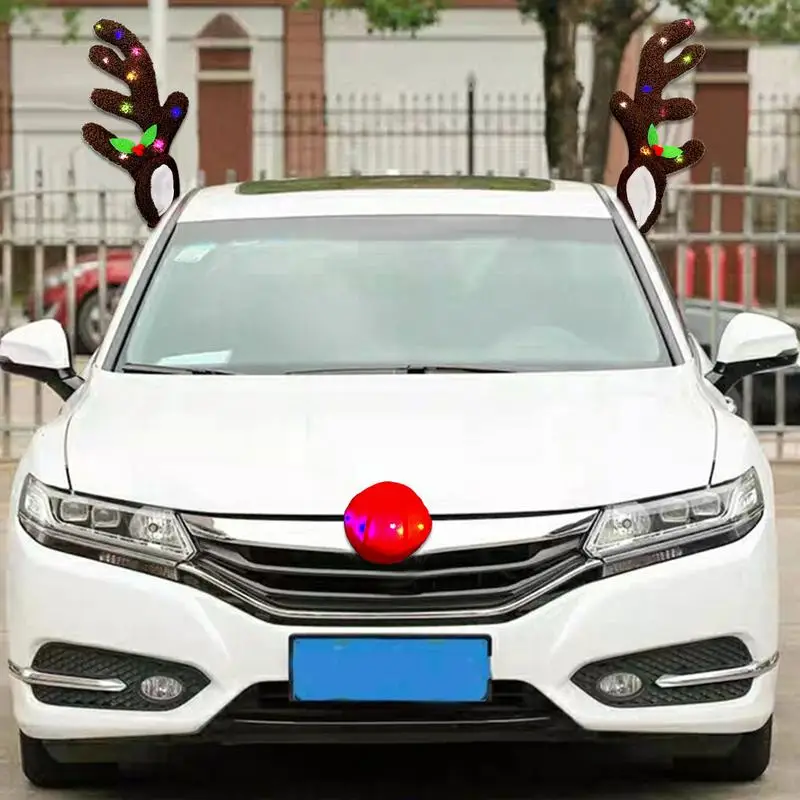 Car Christmas Reindeer Antler Decorations Creative LED Car Decorations Cute Vehicle Decorations Car Costume Accessories For