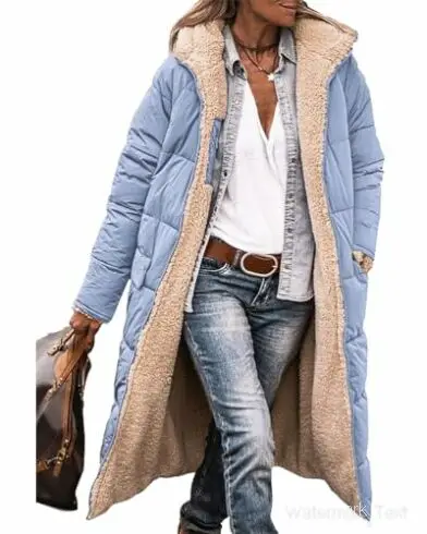 Women\'s 2024 Warm Winter Coats Reversible Sherpa Fleece Long Hooded Puffer Jackets Outerwear 142857