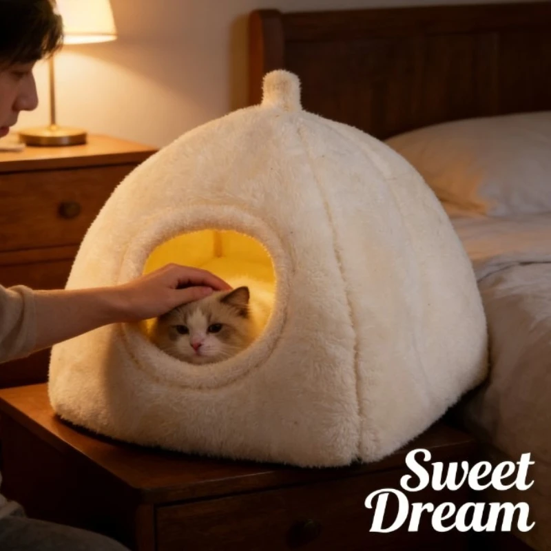 

Triangular Enclosed Cat Bed Cave Private Pet House for Deep Sleep, Cozy Indoor Nest for Cats and Small Dogs