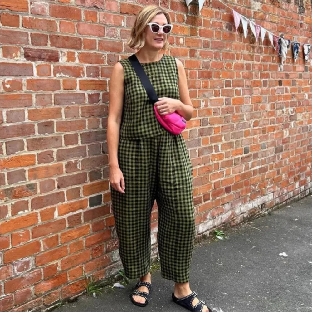 

Plaid Print Pants Sets for Women Sleeveless Vest Top 2025 Summer Fashion Casual Loose Pants Homewear Outfit Female 2 Piece Sets