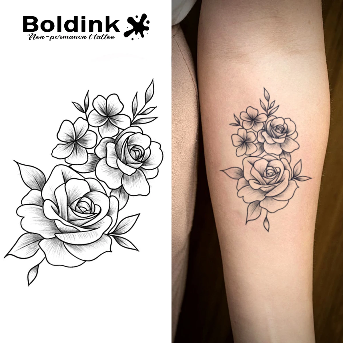 

Boldink Элегантный цветочный букет Временная татуировка, последние до 15 дней Новая технология Волшебная водонепроницаемая полуперманентная наклейка.