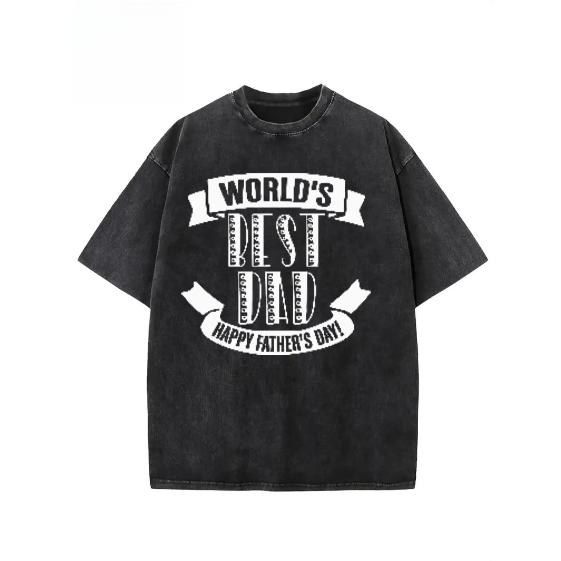 

Vintage Cotton "World's Best Dad" T-Shirt Oversized Happy Father's Day Slogan Tee Gift for Papa Grandfather