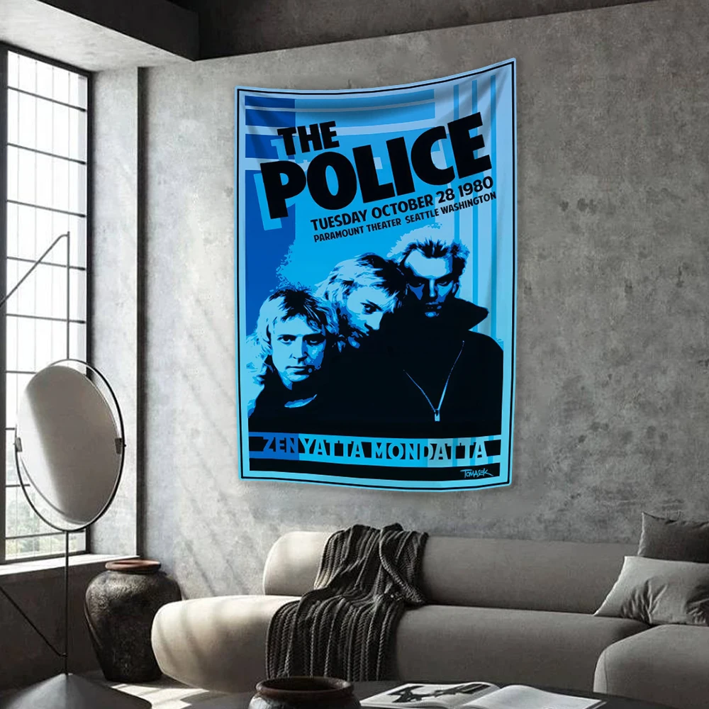 British Rock Band Tapestry The Police Printed Home Decoration Wall Hanging Bedroom Dormitory Background Cloth Concert Decor