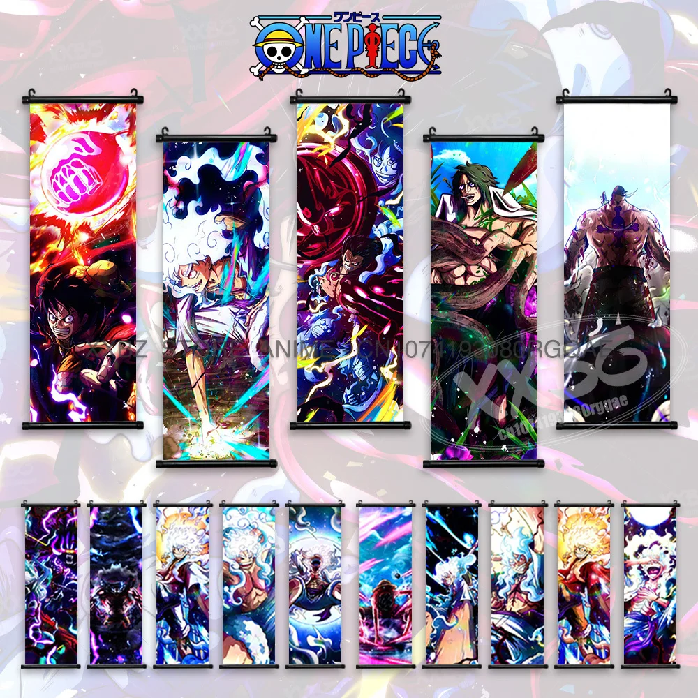 ONE PIECE Scroll Picture Anime Luffy Gear 5 Figures Poster Canvas Hot Blooded Wall Art Interior Home Decoration Hanging Painting