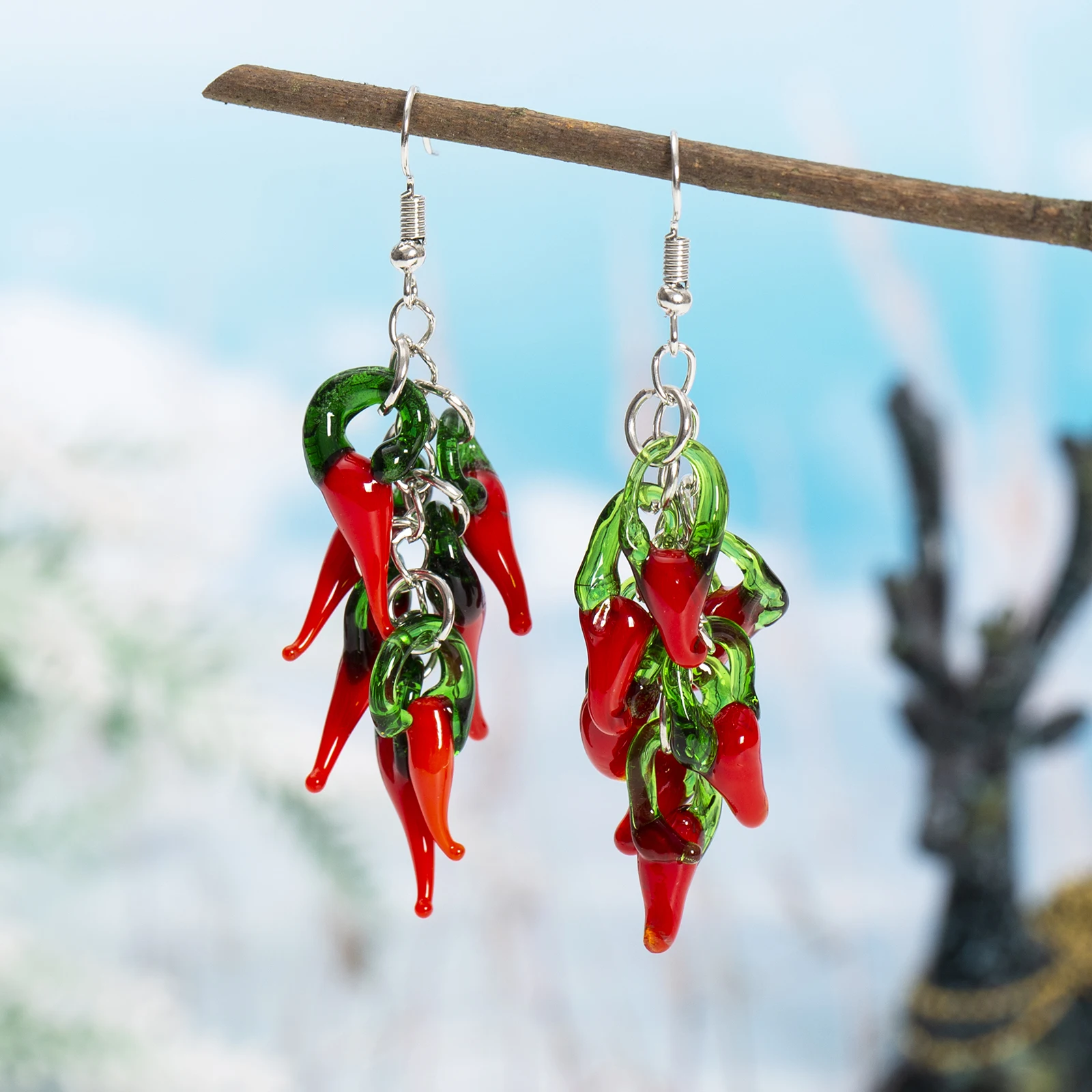 ZKBKJSPZJB-pendientes de gota de pimiento picante y chile rojo, simulación de resina divertida, comida vegetal, Pendientes colgantes de Capsicum caliente