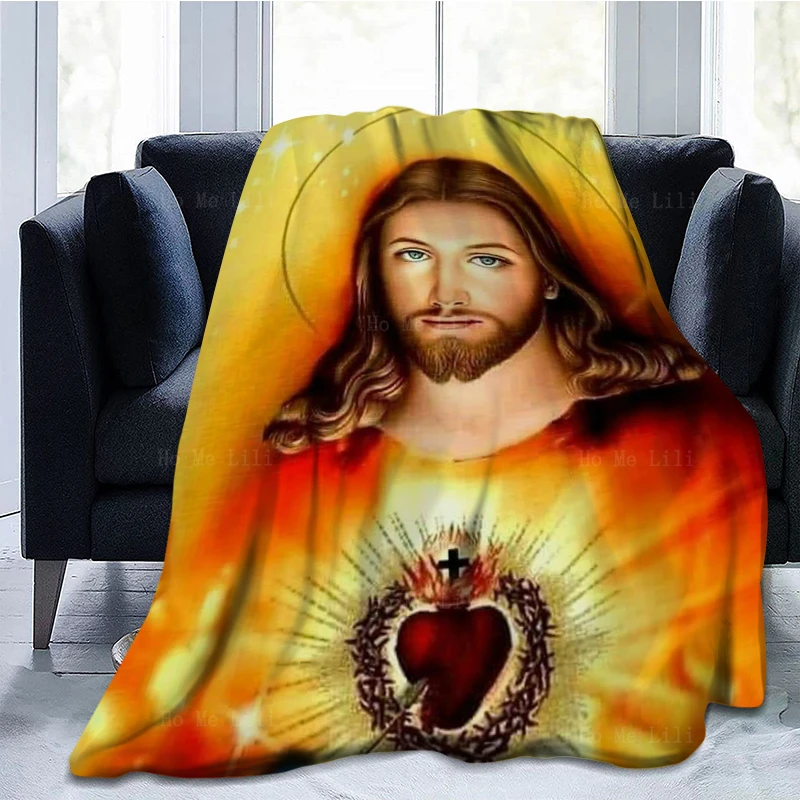 Sacred Heart Of Lord Jesus Christ And Mother Mary Religious Belief Flannel Blanket By Ho Me Lili For Camping All Seasons Use