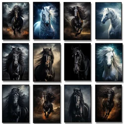 Black Running Horses Canvas Painting Modern Animals Posters and Prints Wall Art Pictures for Living Room Home Decor