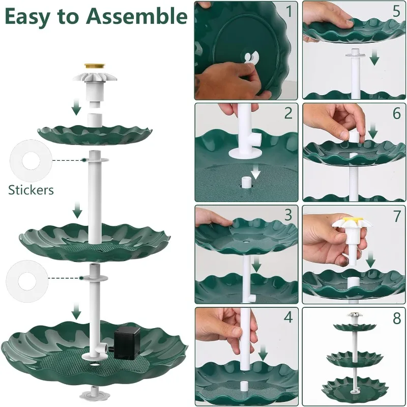 3-layer Bird Bath with 3.5W Solar Pump, DIY Solar Fountain Detachable, for Bird Bathing, Garden Decoration, Outdoor Bird Feeders