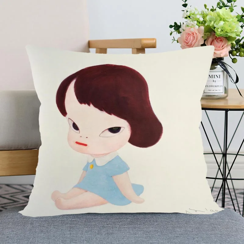 New Art Nara Yoshitomo Pillowcase Bedroom Home Decorative Gift Pillow Cover Square Zipper Pillow Cases 40x40,45x45 Satin Soft