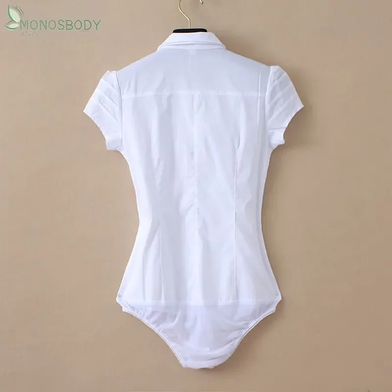 Monos Mujer Body Femme Elegant Shirring Design White Bodysuits For Women Business Work Body Shirt Female Office Lady Blouse Tops