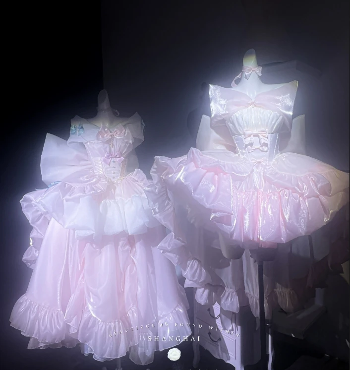 

Romantic Pink Princess Dress Original New Women's Ballet Big Bow Slim-Fit Elegant Sweet Birthday Party Dress Corset Long Skirt
