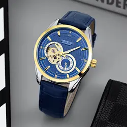 Denvosi automatic mechanical watch Luxury exquisite business men's luminous waterproof leather Perforated wristwatch