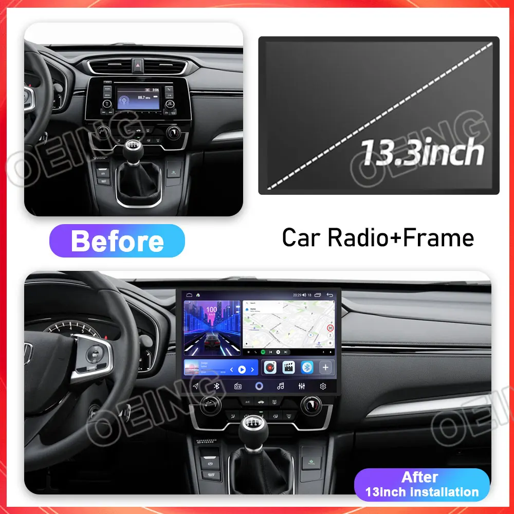 13inch QLED Android For Honda CRV CR-V 2017 2018 2019 2020 2021 Car Auto Radio Player Wireless Carplay GPS Navigation BT Camera