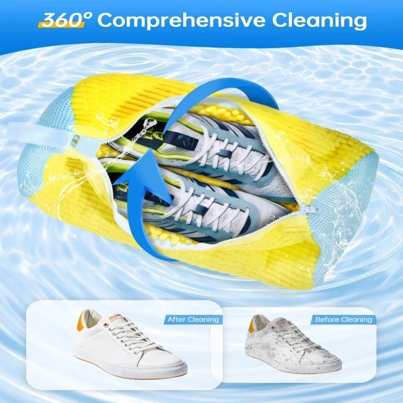 Shoe Washing Bag With Zipper Fluffy Fiber 360 Surround Cleaning Reusable Durable Machine Washable Laundry Protector For Sneakers