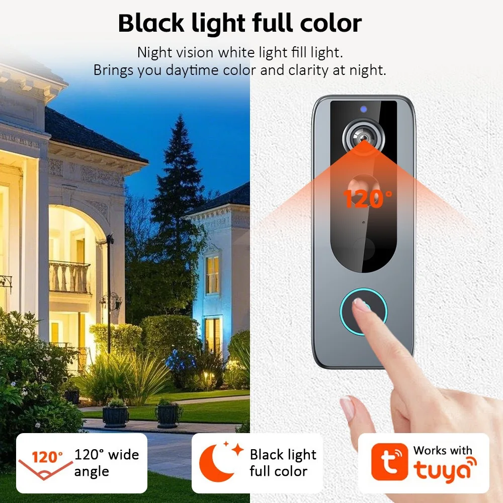 Smart Remote Monitoring Doorbell Wifi Night Vision Wireless Rechargeable APP Remote Monitoring Easy Installation Monitor Doorbel