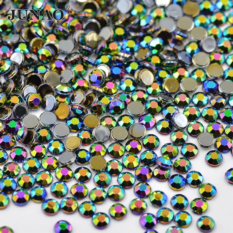 JUNAO 4mm Black AB Crystal Small Nail Rhinestones Non Hotfix Strass Flatback Acrylic Stones Round Diamond Beads for DIY Crafts