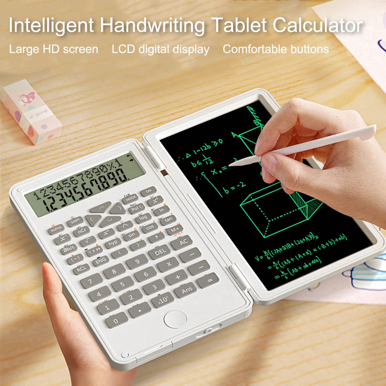 6 Inch Scientific Function Calculator with HD Handwriting Board LCD 2-Line Display Flip Cover for Financial Accounting Office