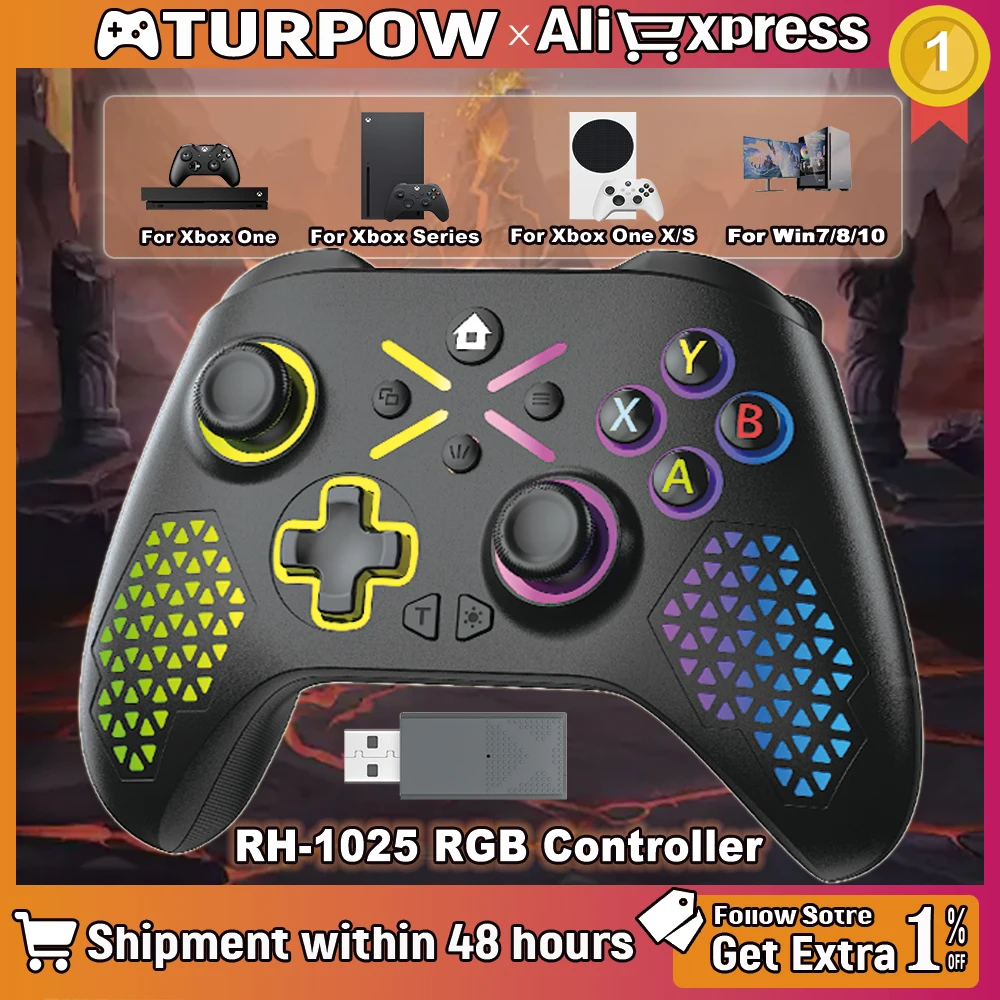 Turpow Game Controller RGB Wireless für Xbox One / Xbox Series S/X Xbox-Controller Dual Six Axis Gyroscope Turbo-Funktion Gamepad