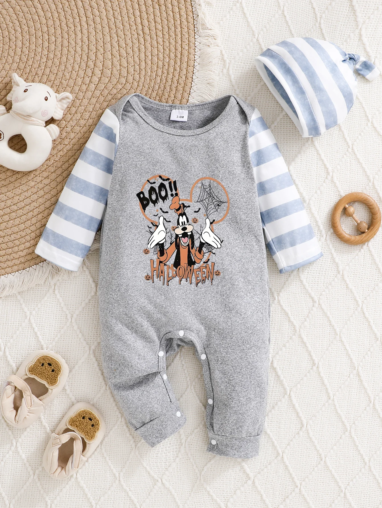 

【Официально лицензированный】 Комбинезон с капюшоном Disney Baby: принт «Гуфи» на Хэллоуин, мягкая и комфортная ткань