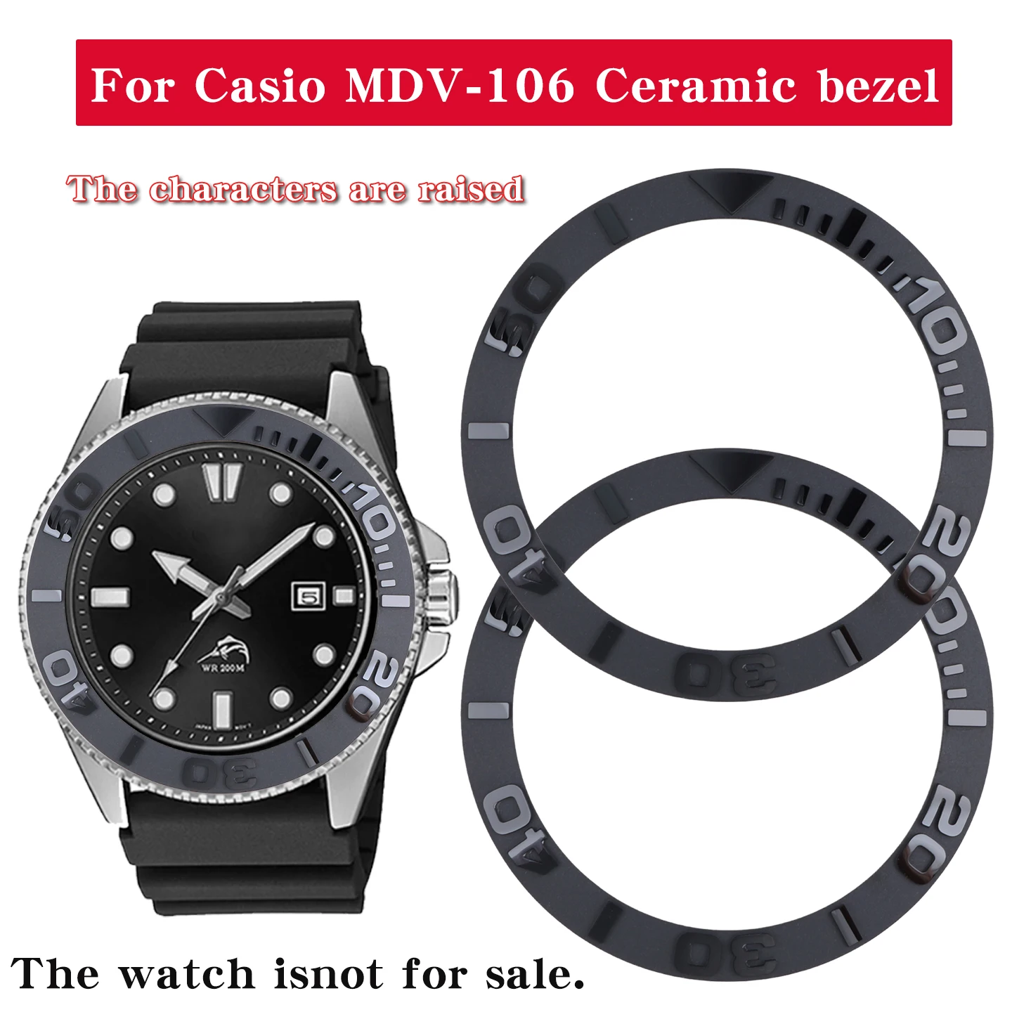 Inserto de bisel de cerámica para Casio Swordfish MDV-106 MDV-107, 41mm, números elevados, anillo de escala inclinada, piezas de repuesto para reloj MOD para hombre