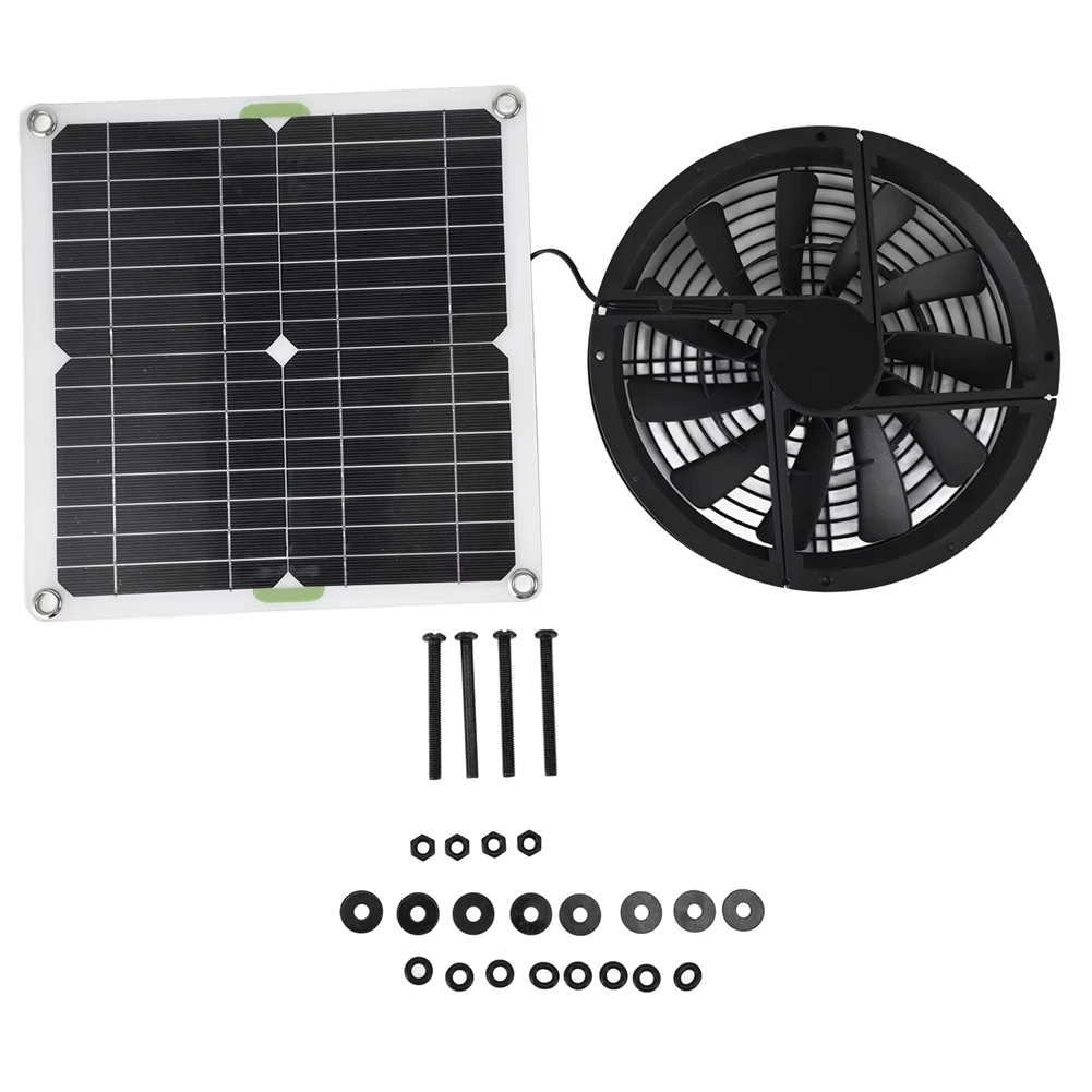 

【Flash Deal】100W Solar Panel Powered Fan 10" Round Ventilation Case Exhaust Fan For Pet Poultry House Greenhouse RV Roof Solar