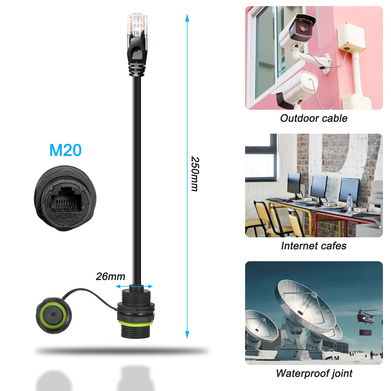 YXY 2024 New rj45 panel mount Connector RJ45 CAT6A Ethernet Jack Waterproof connector With network cable 250mm