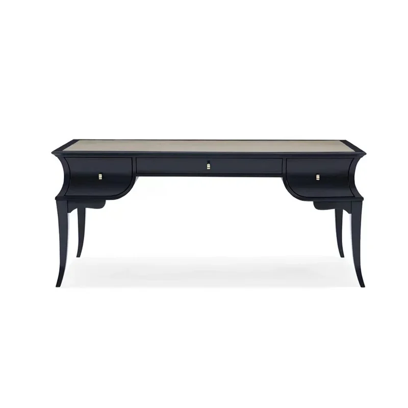 Black all solid wood desk American home study bedroom European French retro small apartment computer desk writing table